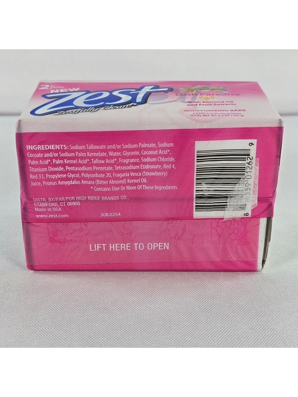 Zest Lush Paradise Moisturizing Bar Soap 2 Bars Almond Oil Fruit Extracts 6.4oz